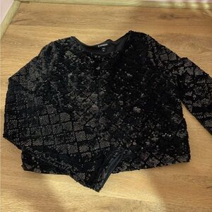 Express Black Textured Sequin Top
